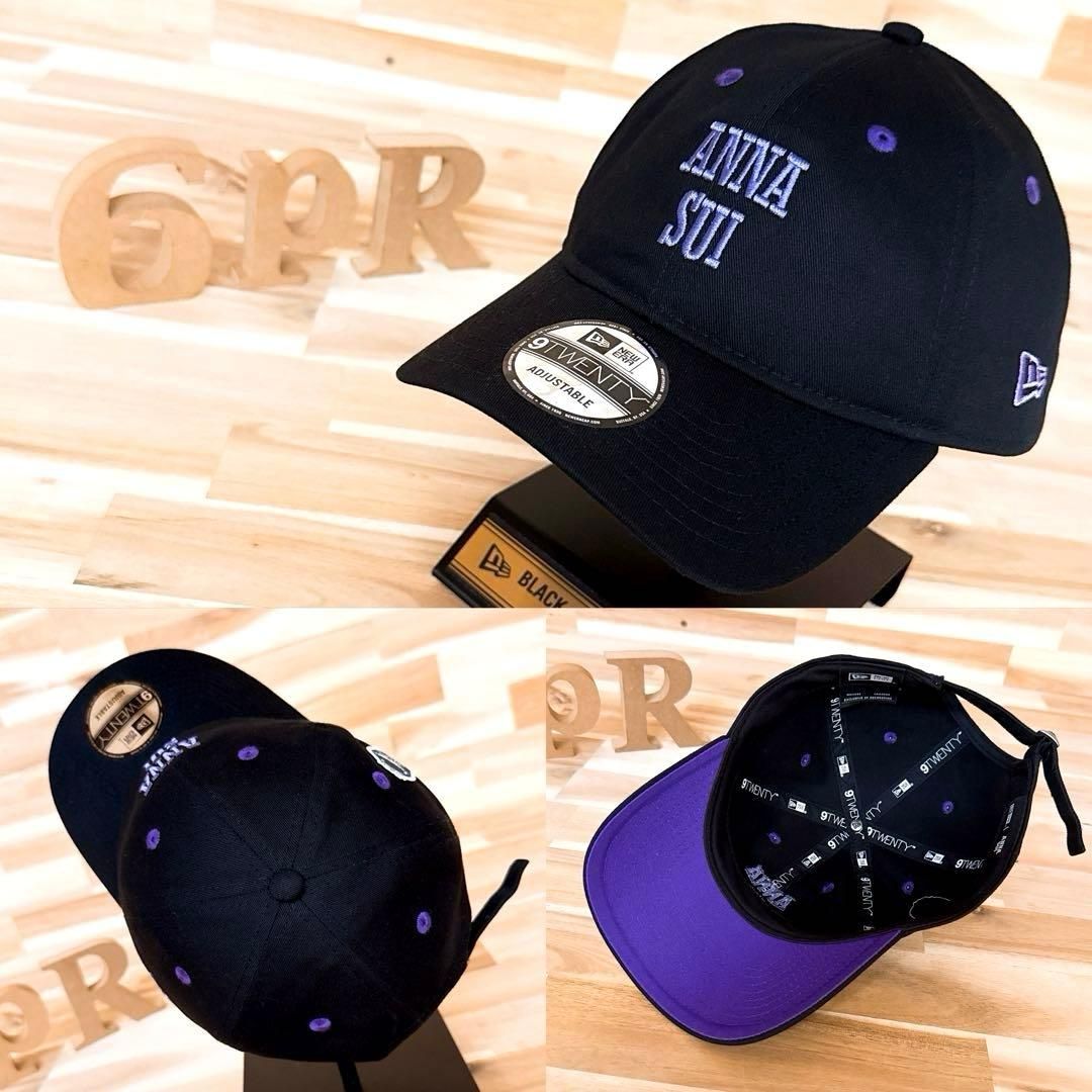 ニューエラ×アナスイ コラボ パッチ キャップ 黒×紫パープル 刺繍ロゴ ユニセックス 9TWENTY ブラック
