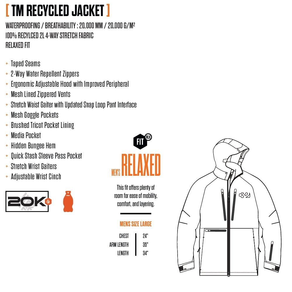 26 ThirtyTwo TM RECYCLED JACKET - Mサイズ - CEMENT スノーボード ウェア ジャケット MERCADOAVALIA_COM_BR