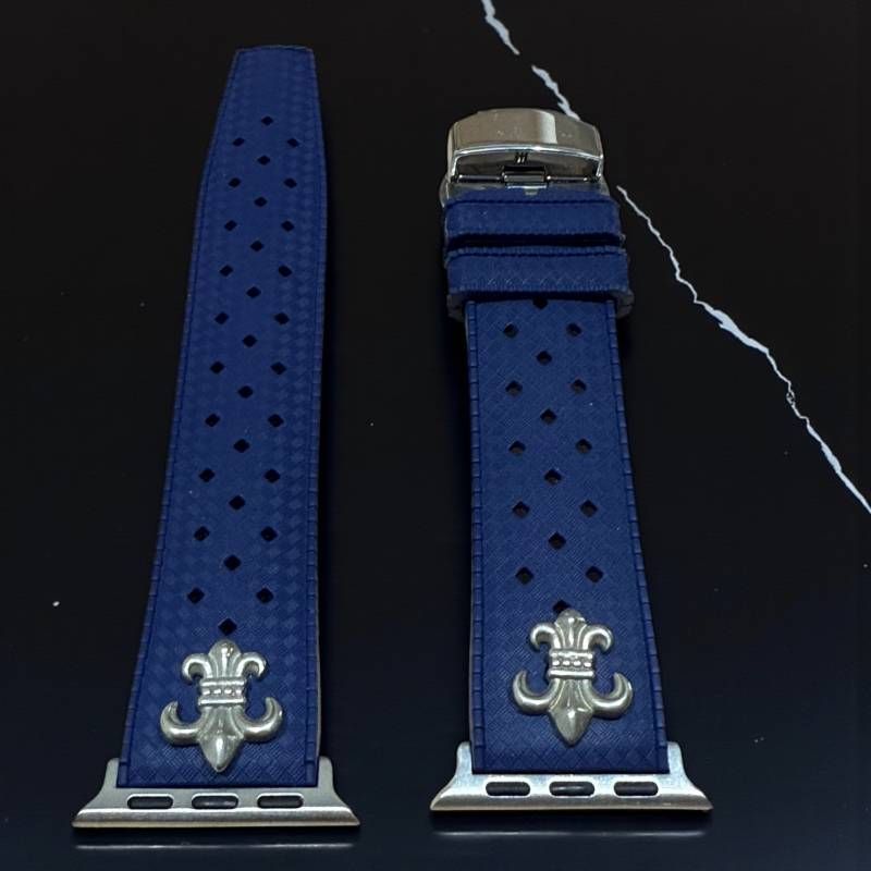 ネイビー AppleWatch用フッ素ラバー バンド 百合 紋章 コンチョ