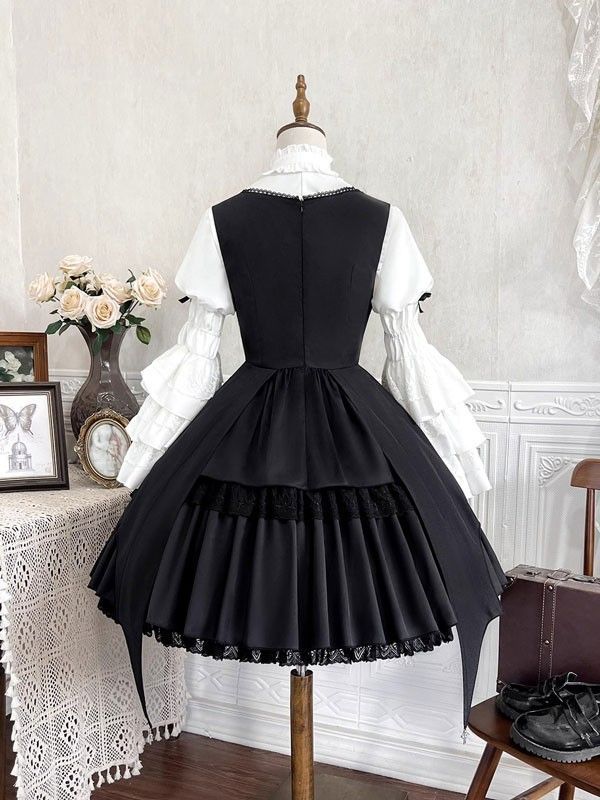 【大好評販売】 ワンピース ロリータ ハロウィン 魔女風 ウイッチ 魔法使い リボン ショート丈 レディース ゴスロリ ハイウエスト Aライン 暗黒風 ロリィタファッション 長袖 では、お注文を楽しみね！