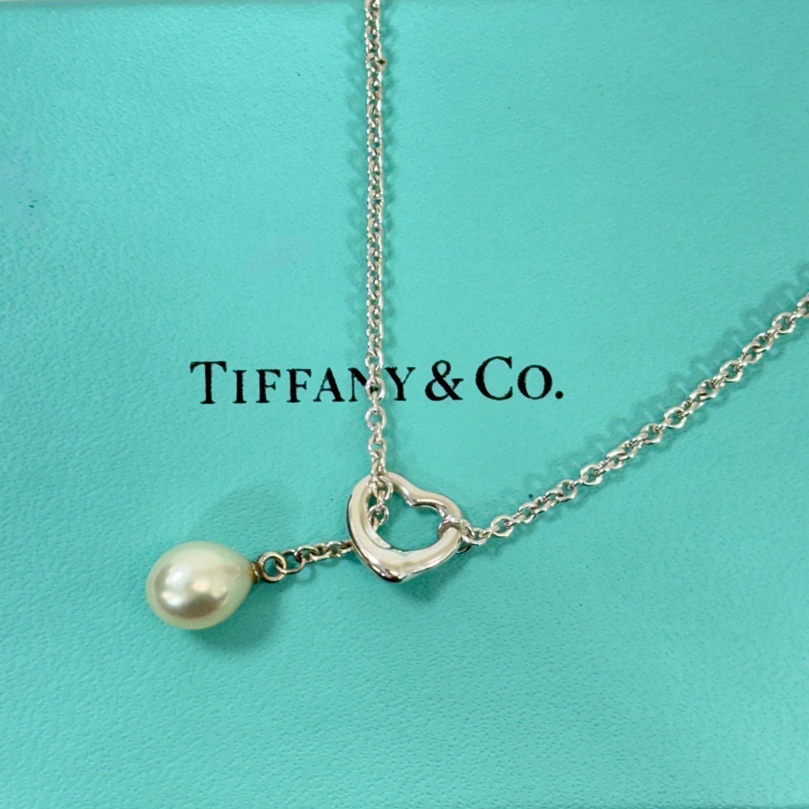 【希少・美品】 TIFFANY＆Co. ティファニー Elsa Peretti エルサ ペレッティ オープンハート ラリアット パール ネックレス SV925 Ag925 スターリングシルバー アクセサリー ジュエリー レディース 人気 真珠