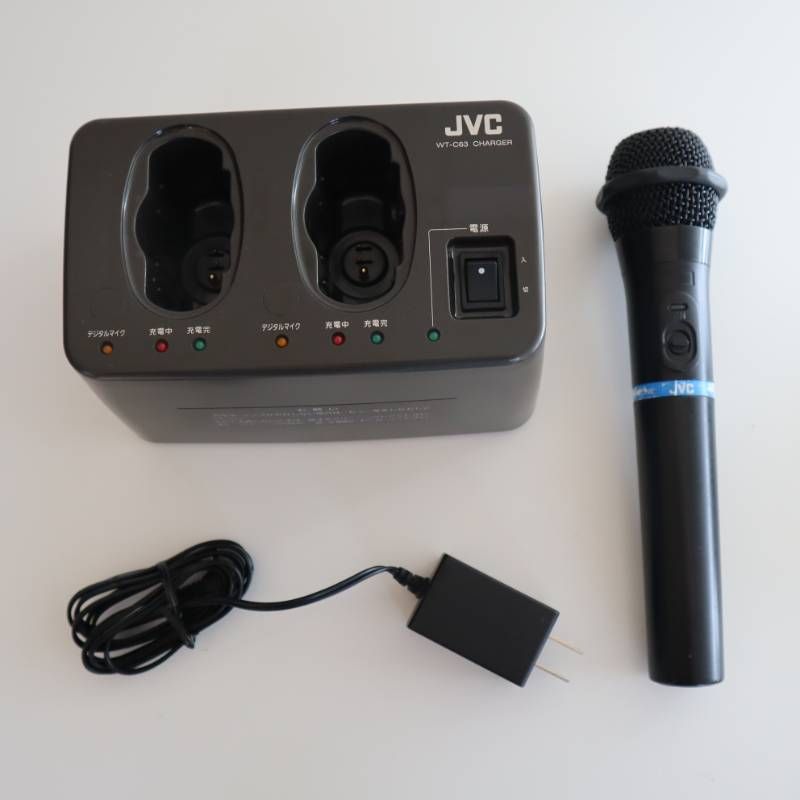 JVC ワイヤレスマイク 充電器 WT-C63 セット 充電ランプ点灯 済み 動作未 無線マイク 現状品 業務用 学校 店舗 イベント用