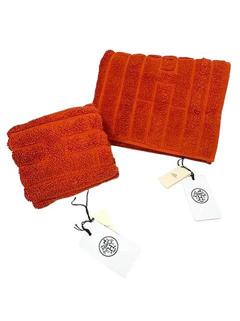 新古品 HERMES エルメス 小物 タオルセット カレ タオル 32 フェイスタオル オレンジ_S25_セルモアから _s-0178-r25
