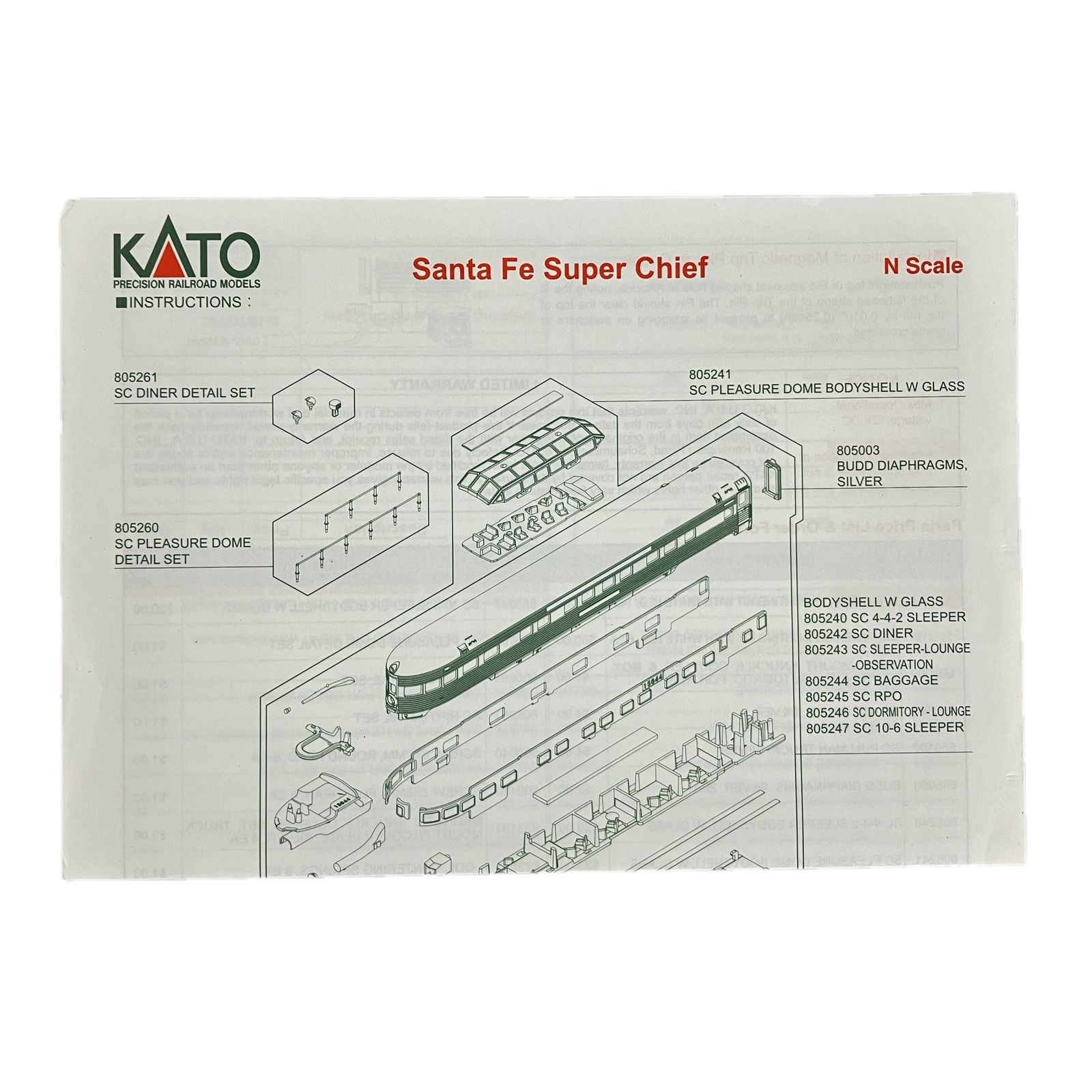 KATO 106-6003 サンタフェ スーパーチーフ 客車 4両セット C Nゲージ カトー 鉄道模型 良好 Y10574453