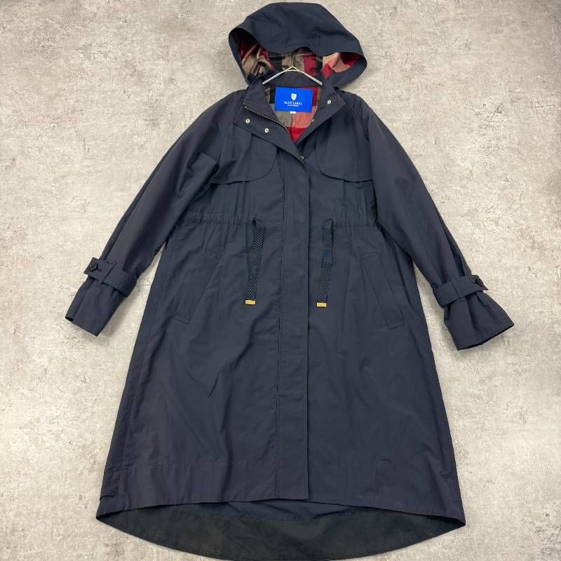 美品 ブルーレーベルクレストブリッジ ネイビー フード付きコート BLUE LABEL CRESTBRIDGE ブルーレーベル クレストブリッジ コート