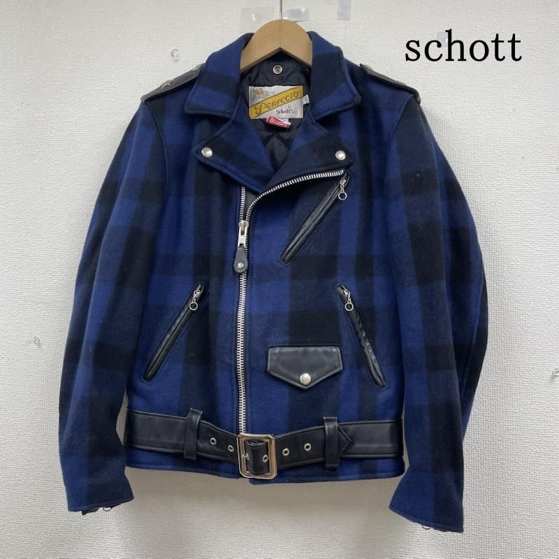 ショット ワンスター ダブル ウール ライダース ジャケット 本革 チェック柄 ベルト付き メンズ 34 ISItems 古着 50146139