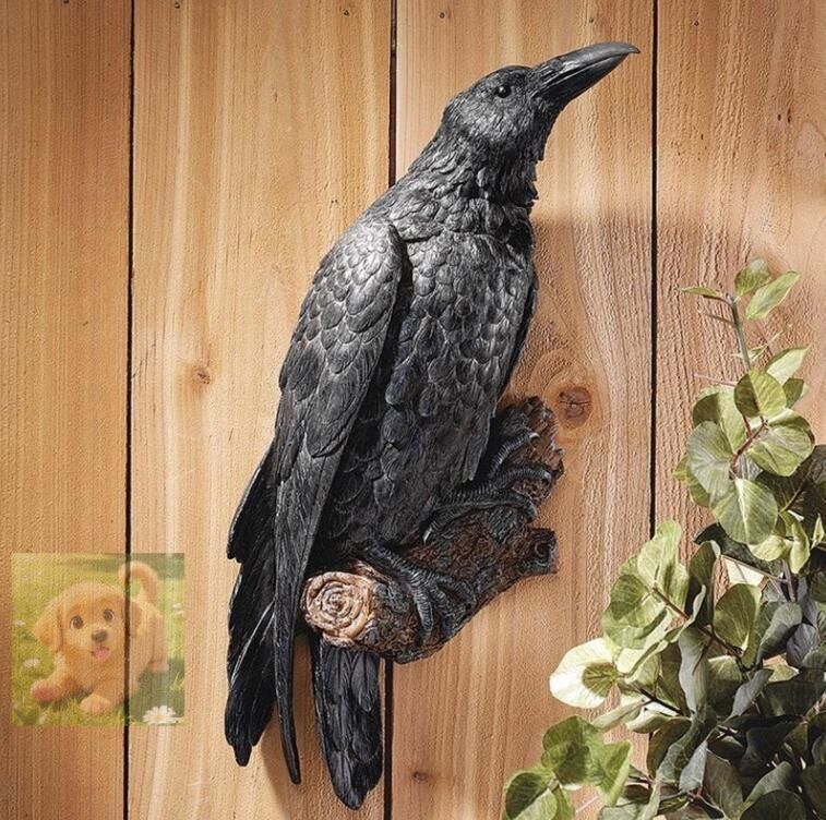 新入荷木の枝に止まるカラス 壁掛け鳥置物自然風景動物オブジェ家具鴉アウトドア雑貨小物彫刻アクセント壁飾りオーナメントデコレーション