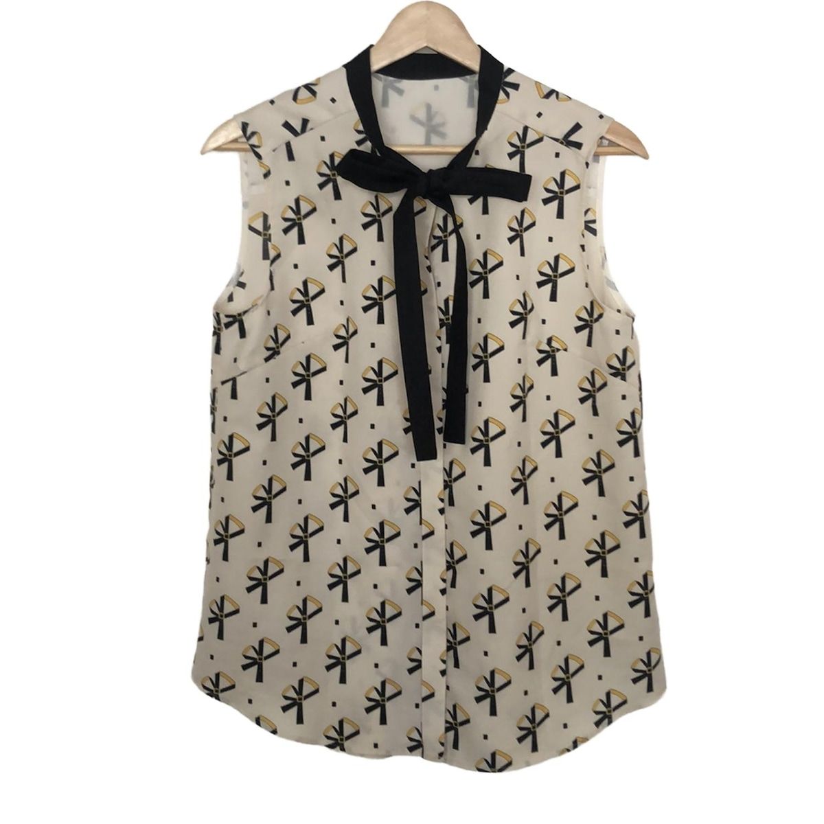 Grace Class グレースクラス ノースリーブシャツブラウス サイズ38 M レディース - ベージュ×黒×イエロー ベルト柄