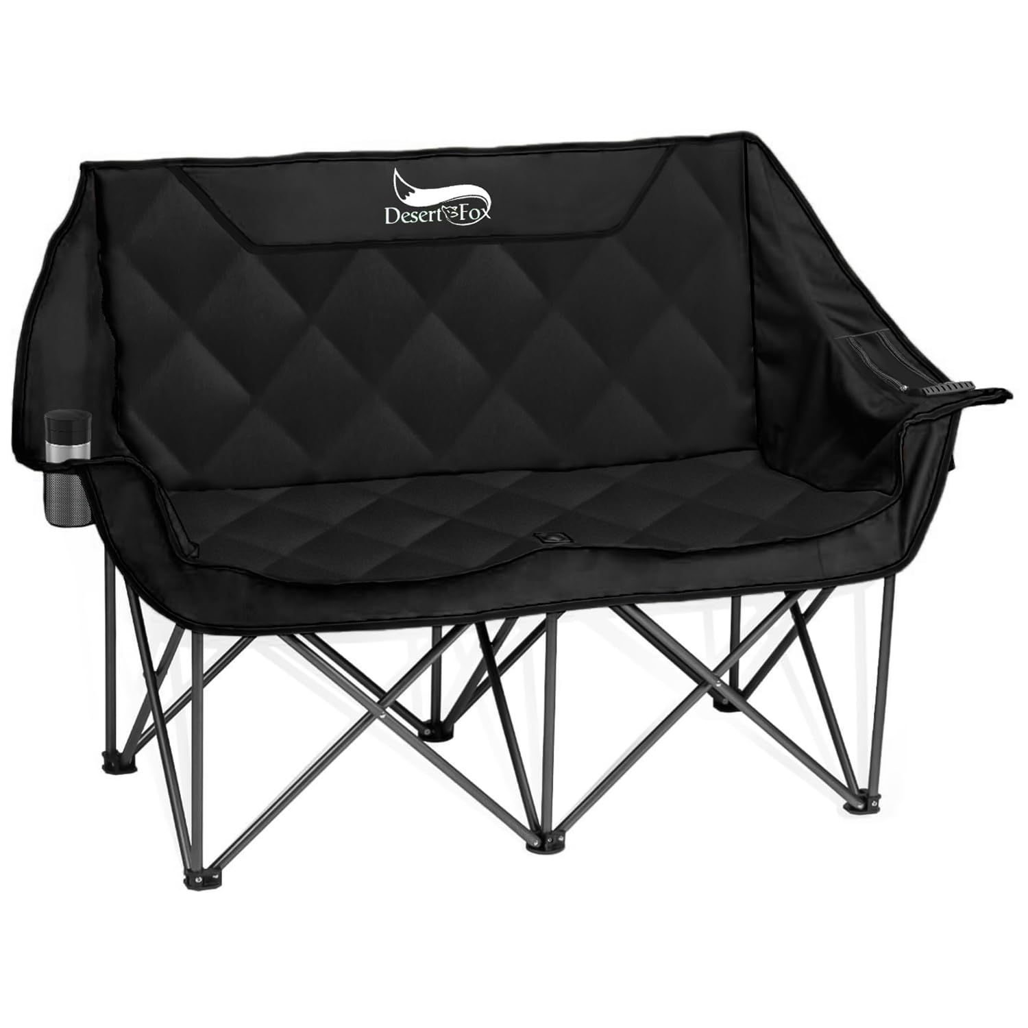 新着商品 DesertFox キャンプ 椅子 2人掛け アウトドアチェア 二人用 折りたたみ コンパクト ソファチェア カップルチェア 独自開発のカップホルダー-クーラーボックス 耐荷重300kg 枕付き 軽量 イス 椅子 収納袋付き お釣り 登山 運