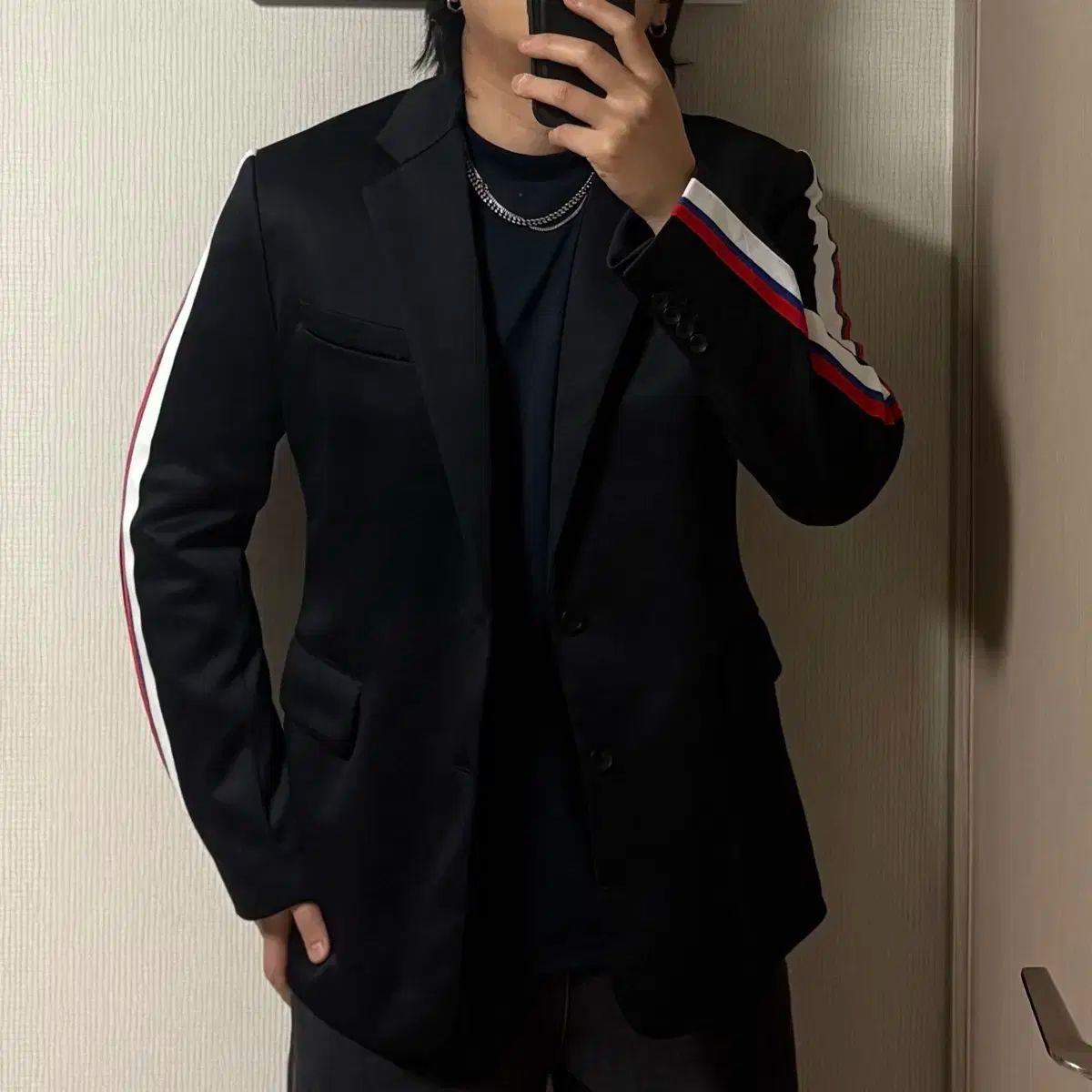 オニツカタイガー X チノ サイドライン ブラック ブレーザー ジャケット