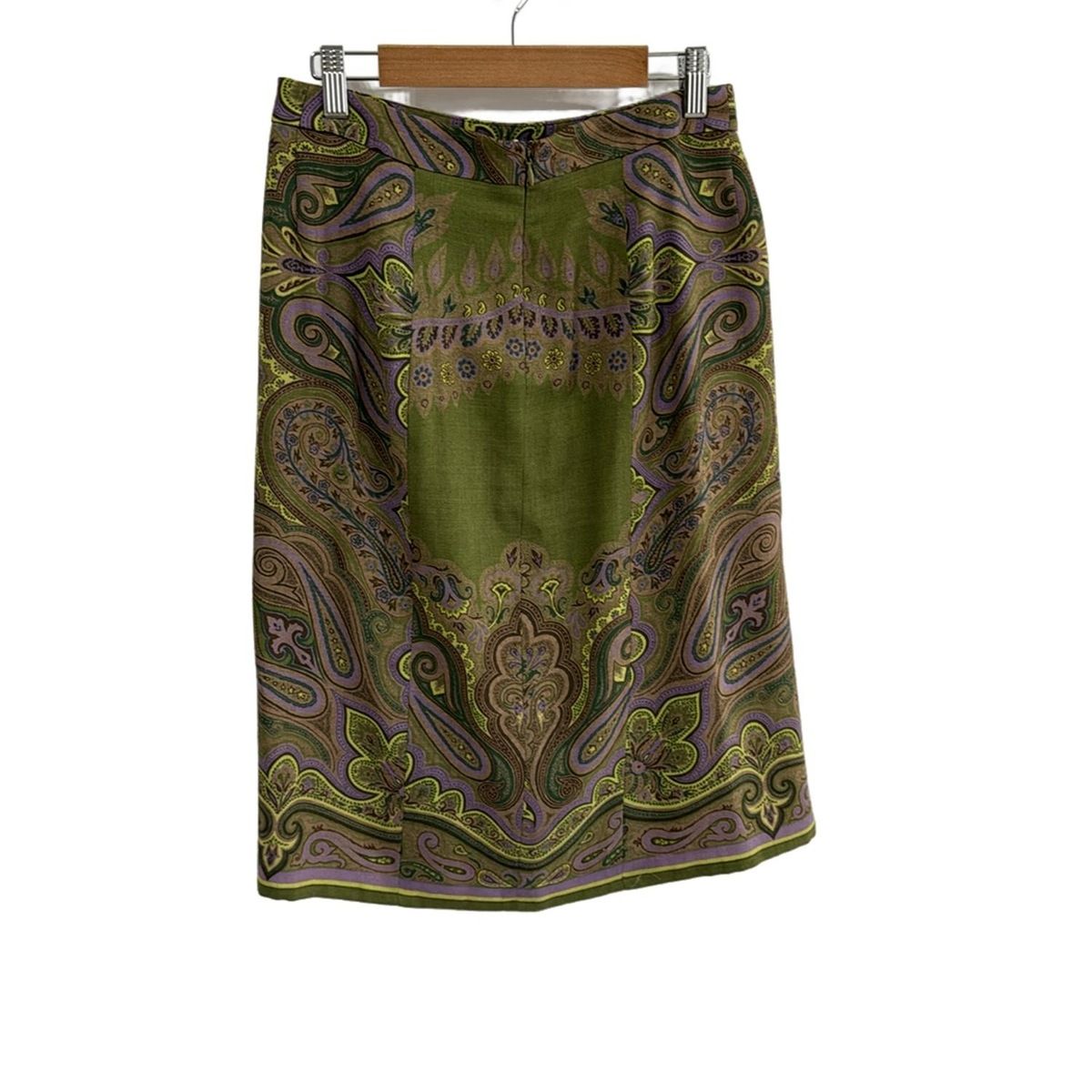 ETRO エトロ スカート サイズ40 M レディース - イエローグリーン×パープル×マルチ ひざ丈 ペイズリー柄 プリーツ