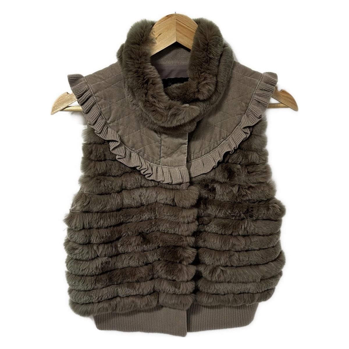 トゥービーシック ベスト サイズ2 M レディース - ライトブラウン×ブラウン×グリーン ラビット ラパン ジップアップ フリル