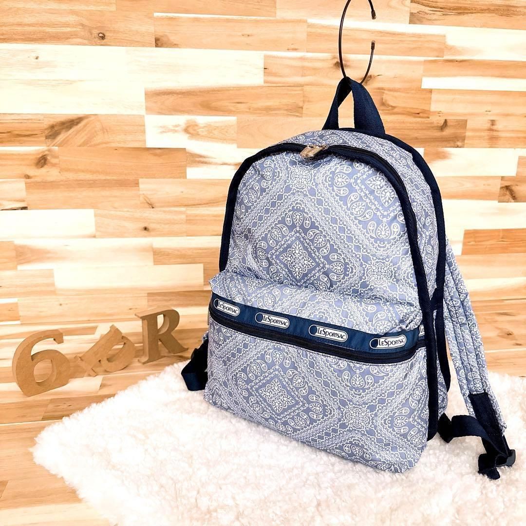 春夏【レスポートサック】ペイズリー 総柄 リュック ナイロン 紺