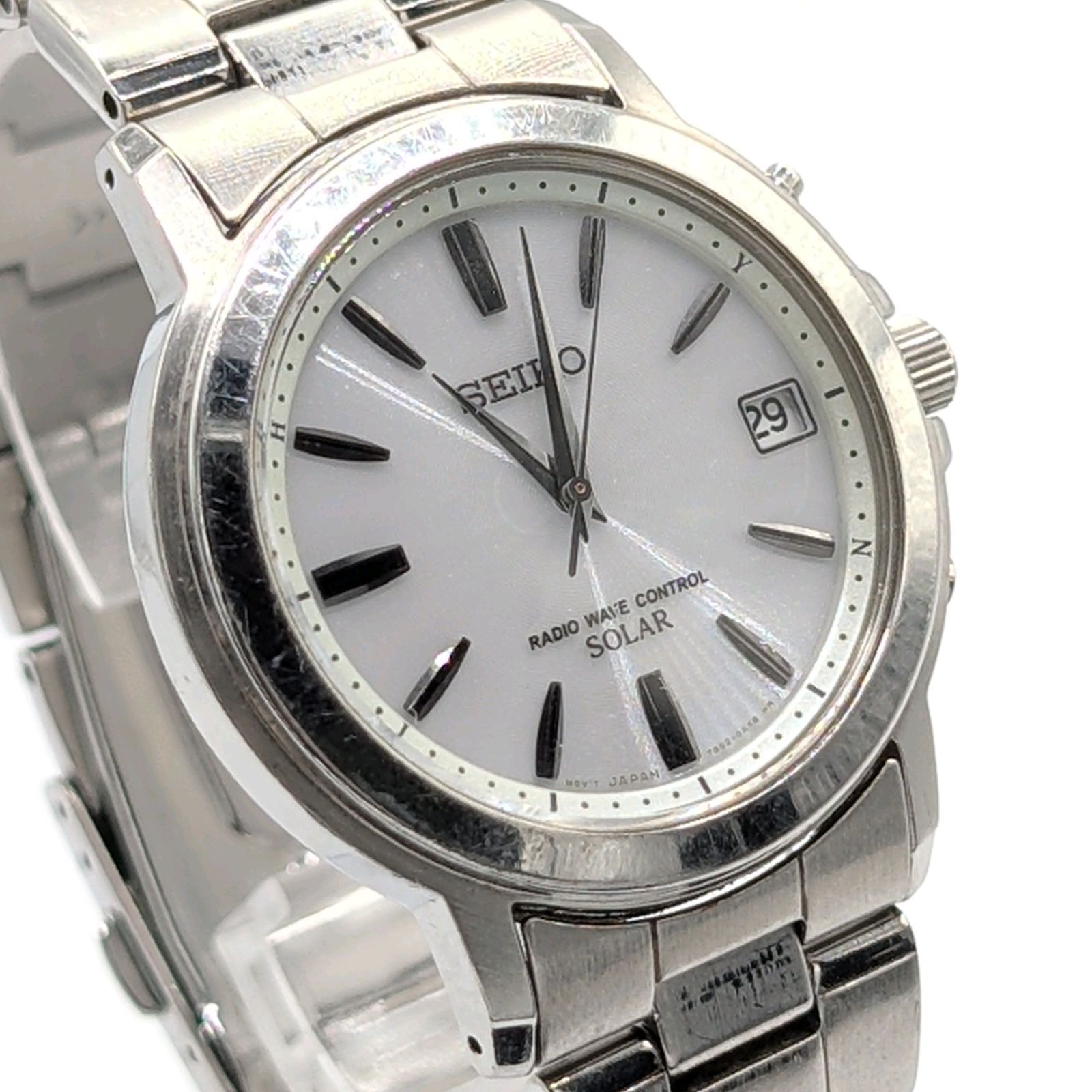 SEIKO 7 B 52 0 FA Watch Solar Men s Round Silver Working セイコー 時計 ソーラー 電波ソーラー メンズ ラウンド シルバー デイト 稼働品