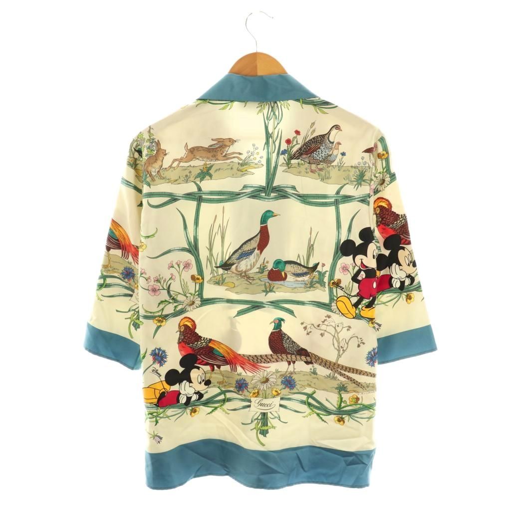 グッチ GUCCI ×ディズニー シルクシャツ 総柄 七分袖 36 ベージュ 596712 HK OS