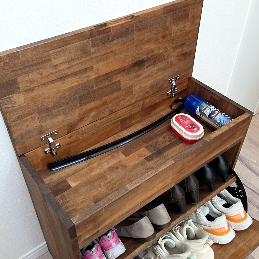 ヴィンテージ風 ベンチ型収納シューズラック