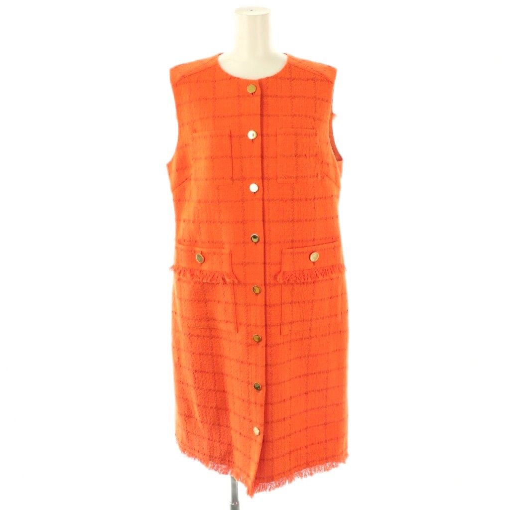 グレースクラス GRACE Class ツイードミニワンピース ノースリーブ 38 オレンジ HK OS