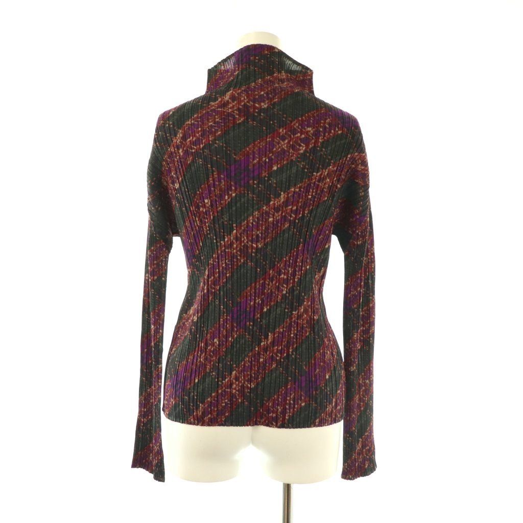 プリーツプリーズ PLEATS PLEASE イッセイミヤケ チェック柄プリーツハイネックカットソー 長袖 3 マルチ DF OS