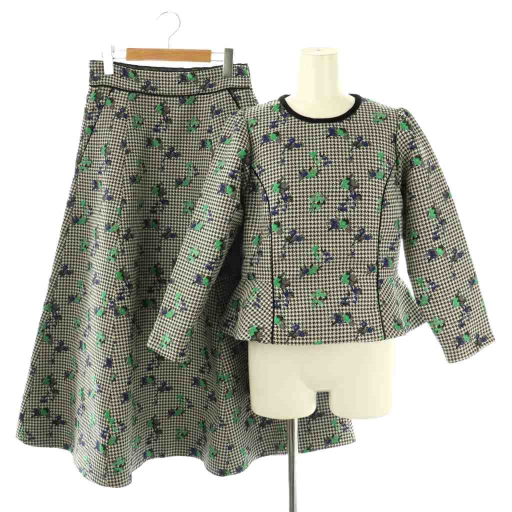 チェスティ Chesty フラワーハウンドトゥースセットアップ カットソー 七分袖 フ スカート ロング 1 ブラック HK OS