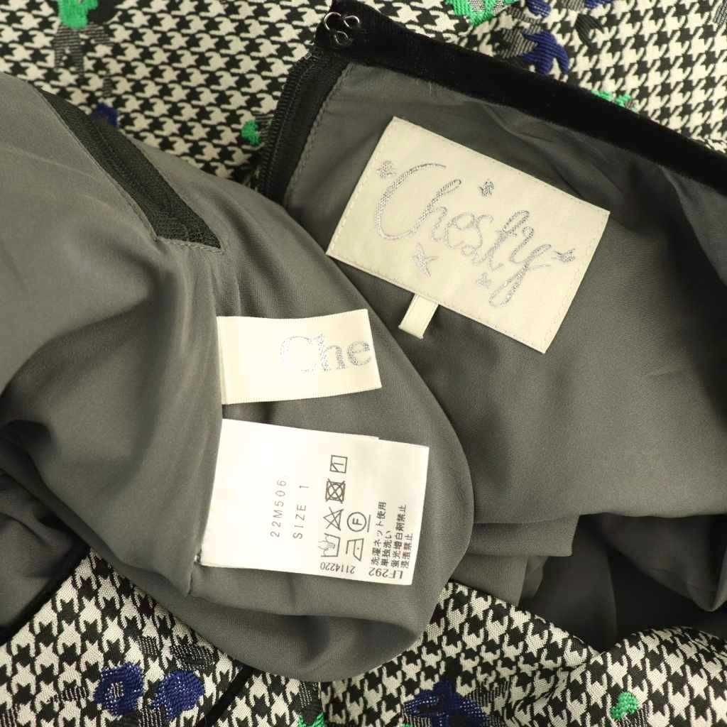  チェスティ Chesty フラワーハウンドトゥースセットアップ カットソー 七分袖 フ スカート ロング 1 ブラック HK OS その他 トップス