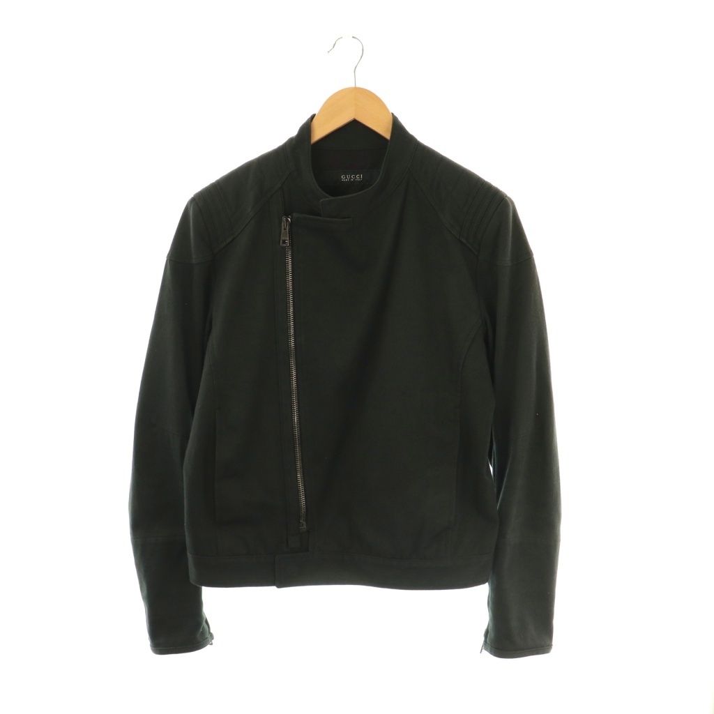 グッチ GUCCI シングル コットン ライダースジャケット 48 ブラック DF OS
