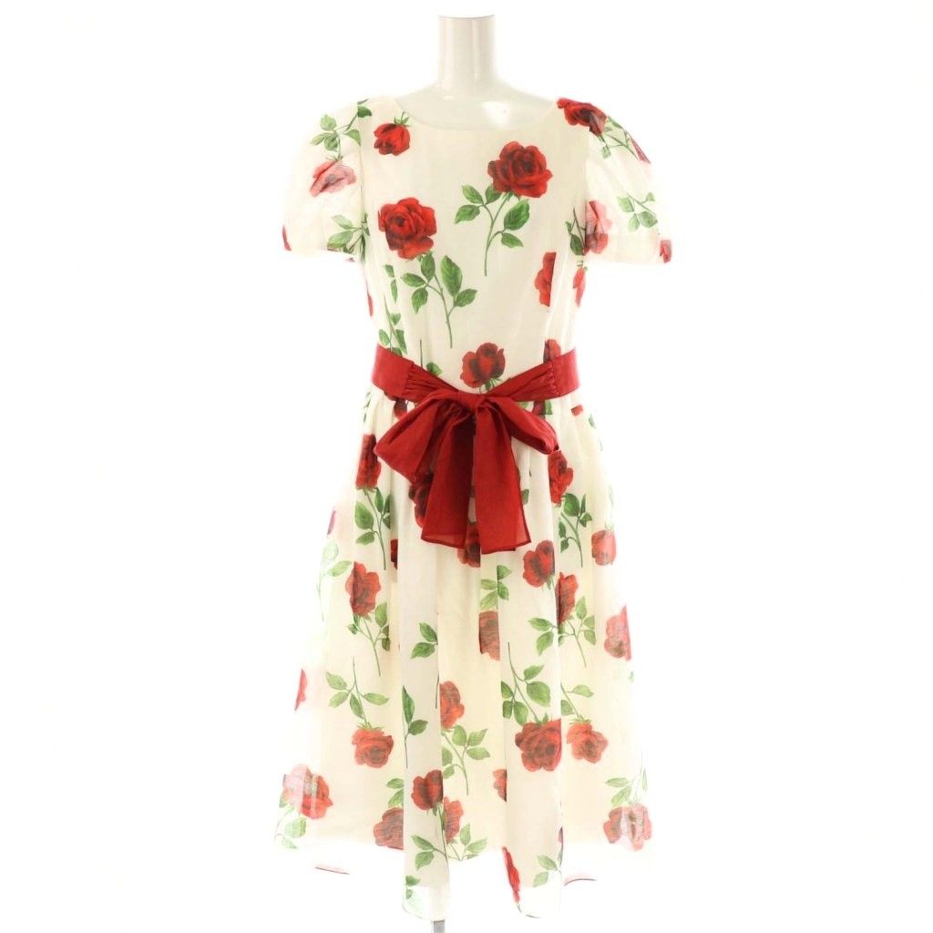 エムズグレイシー M S GRACY ローズプリントドレス 38 ホワイト 211315 HK OS SH