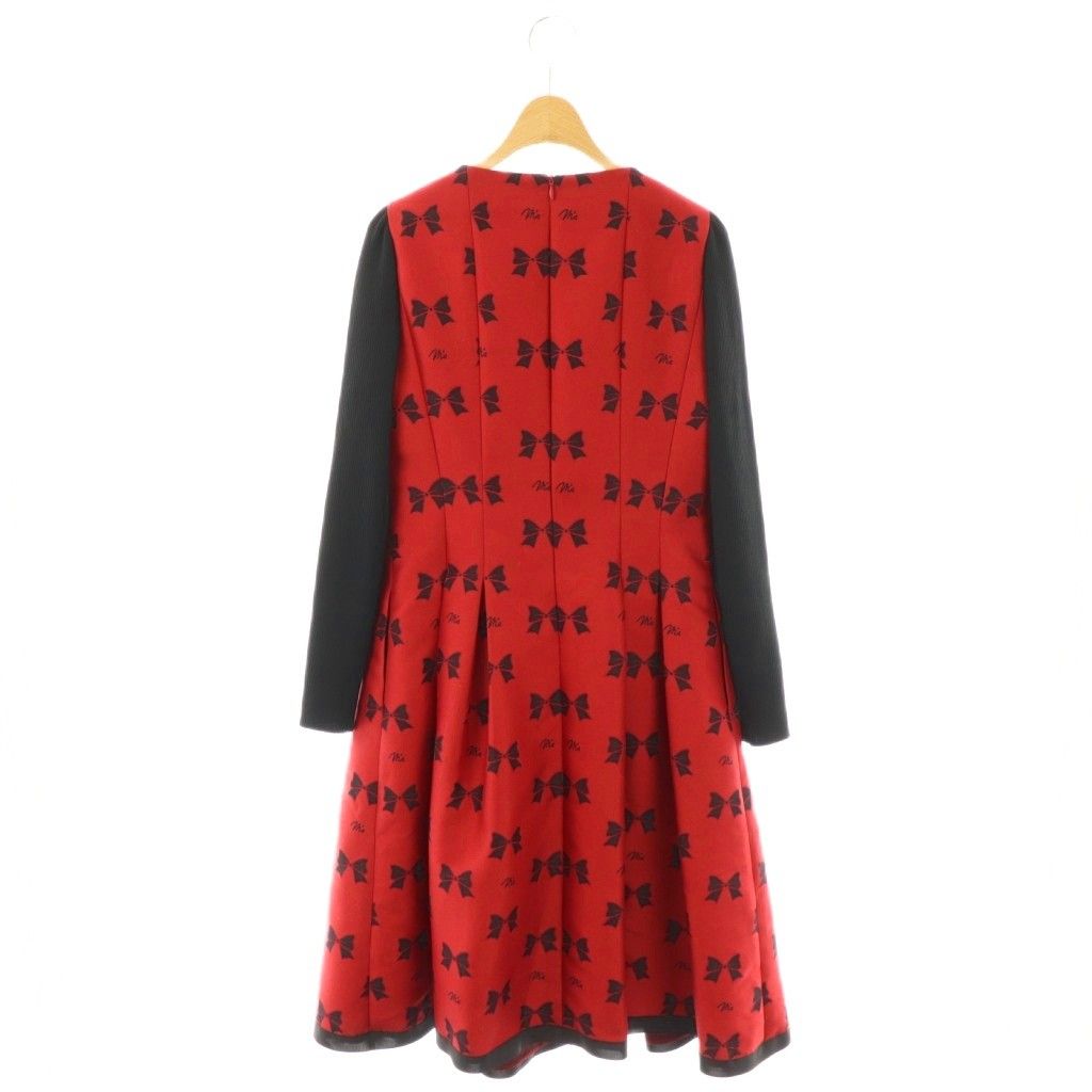 エムズグレイシー M S GRACY リボン ジャガード ワンピース ロング 長袖 38 レッド 311706 HK OS SH