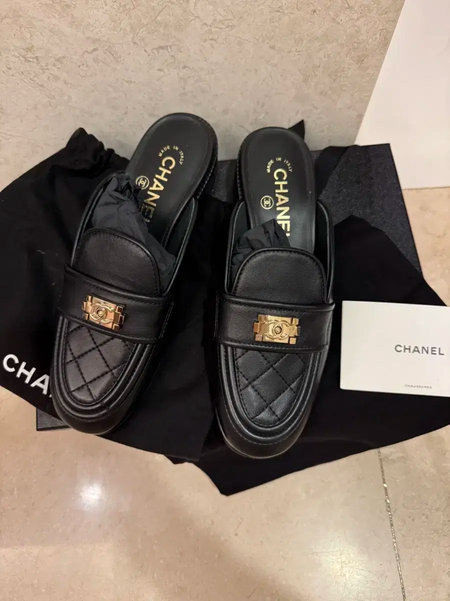  36 シャネル キルティング ブラック ローファー スリッパ サンダル サンダル ミュール