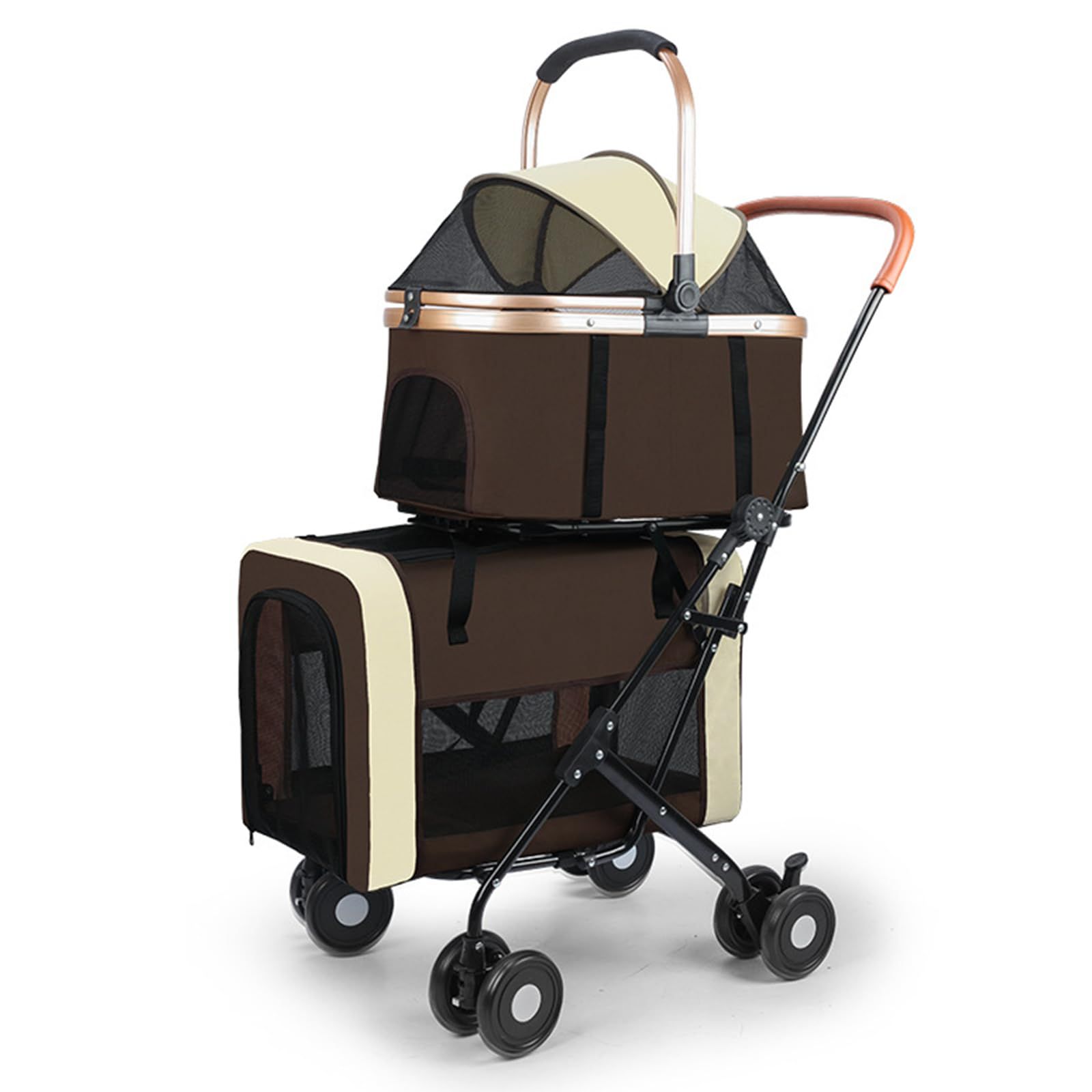 2段式 ペットカート 分離 座面 多頭 小型犬 中型犬 フルオープン 分離式 対面 対面式 軽量 キャリー バスケット折り畳み コンパクト 犬 猫 犬猫兼用 取り外し 多頭用 カーキ色