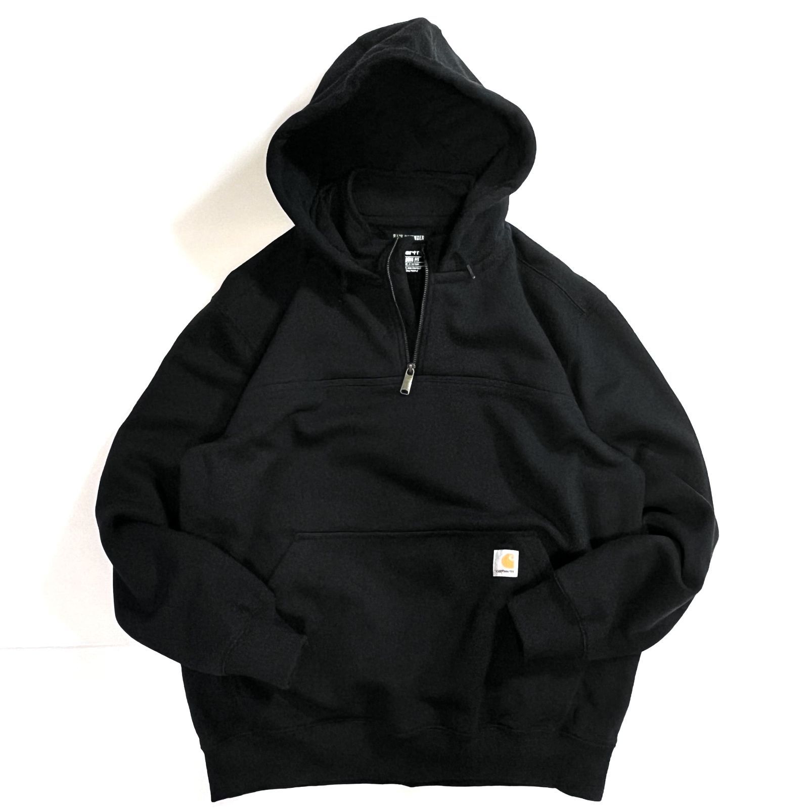 Carhartt カーハート レインディフェンダー ヘビーウェイト ハーフジップ スウェットパーカー L LARGE ブラック 黒 BLK USA企画 肉厚 裏起毛 RAIN DEFENDER LOOSE FIT BLACK フーディーp25103374