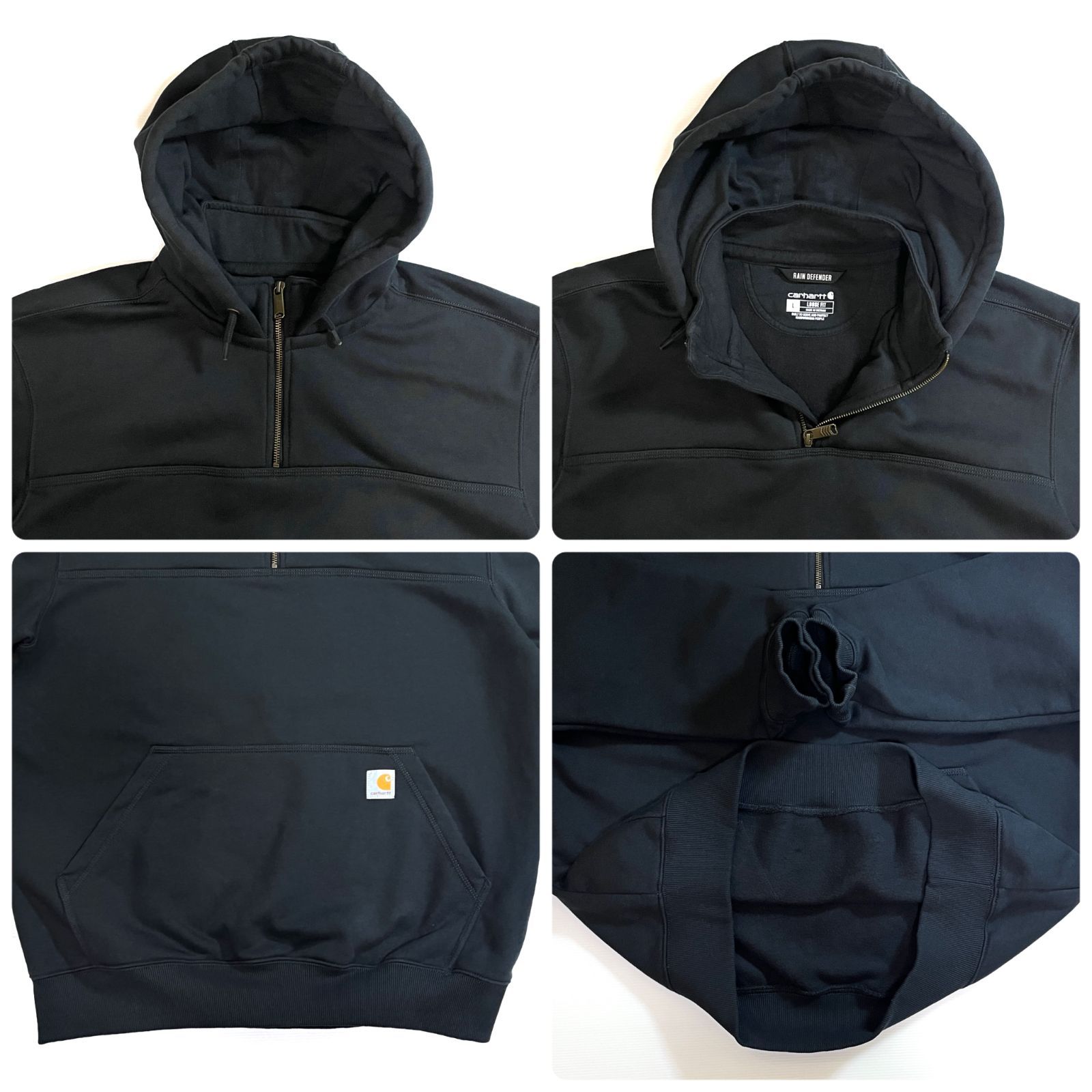 Carhartt カーハート レインディフェンダー ヘビーウェイト ハーフジップ スウェットパーカー L LARGE ブラック 黒 BLK USA企画 肉厚 裏起毛 RAIN DEFENDER LOOSE FIT BLACK フーディーp25103374 KARIMZIABAT_FR