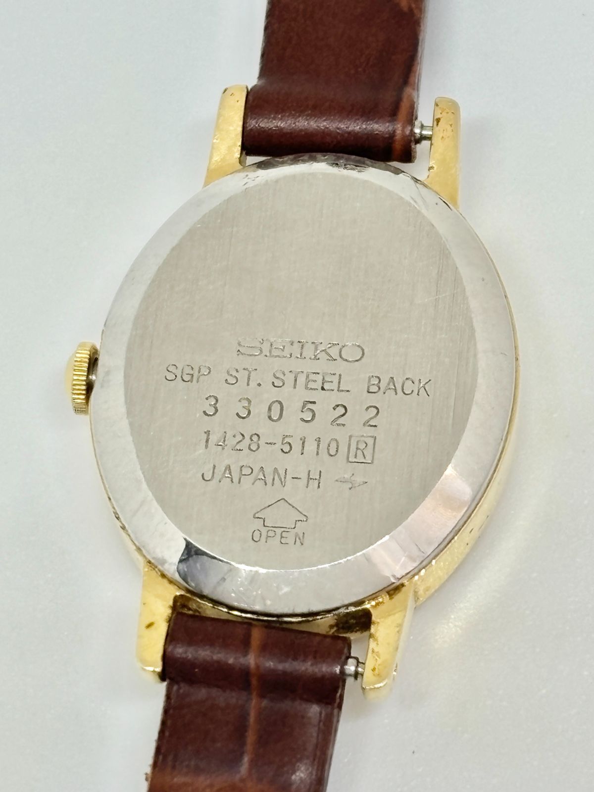 ブラウンレザーベルト｜ティアドロップ型｜レディース｜クォーツ腕時計｜ 電池交換済｜アンティーク調｜W25-0136