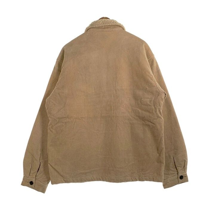 90 s STUSSY ステューシー コーデュロイ ジップアップ ボアジャケット ベージュ 裾ロゴ刺繡 中国製 紺タグ Size L KANDAIZUMI_COM