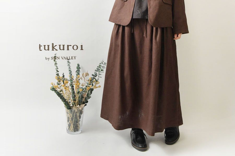 tukuroi ツクロイ サンバレー sun valley コットン リネン ツイル タック スカート tk605251 br br レディース 秋 冬 カジュアル おしゃれ ナチュラル ミディ シンプル