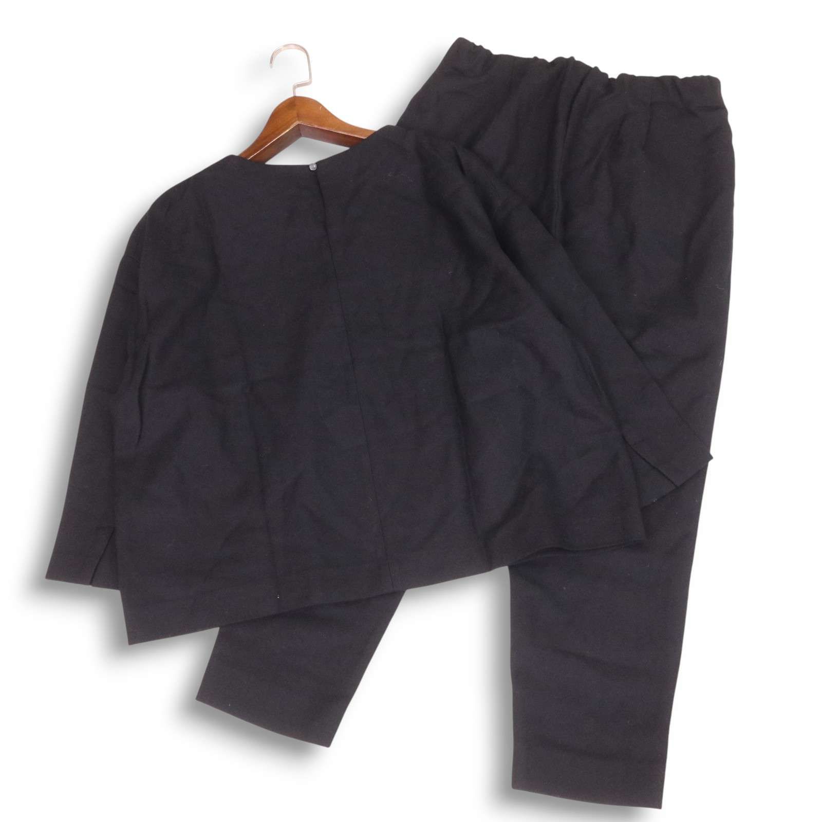 22AW evam eva エヴァムエヴァ 秋冬 ウール ブラック プルオーバー-タック パンツ セットアップ Sz.1 レディース 黒