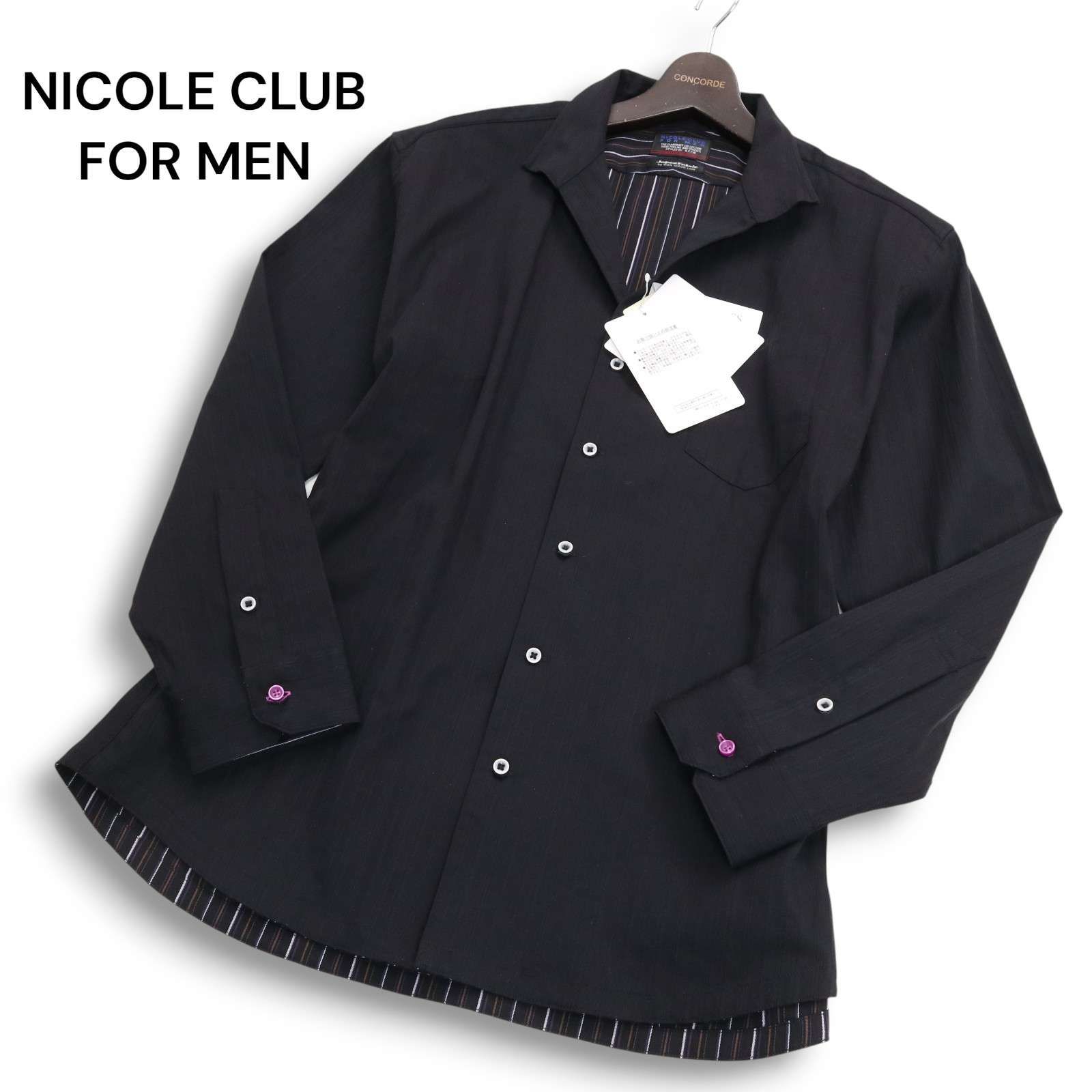  【新品 23SS】 NICOLE CLUB FOR MEN ニコルクラブ フォーメン ドビーストレッチ 長袖 イタリアンカラー シャツ Sz.52 メンズ 長袖シャツ