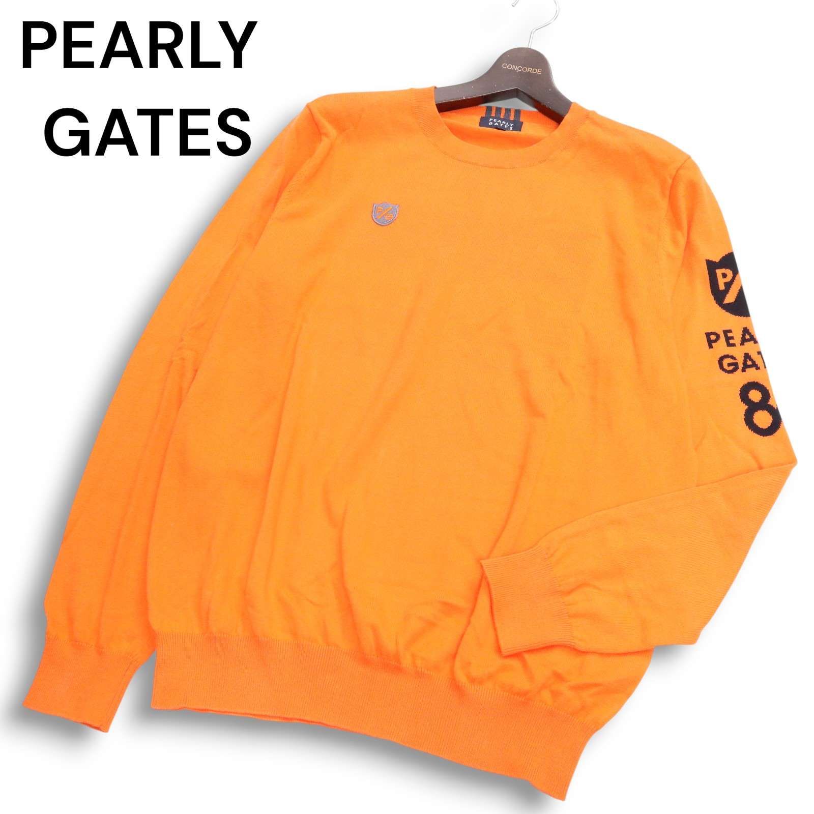 23 SS PEARLY GATES パーリーゲイツ ゴルフ 通年 Emilcotoni クルーネック コットン ニット セーター Sz 5 メンズ