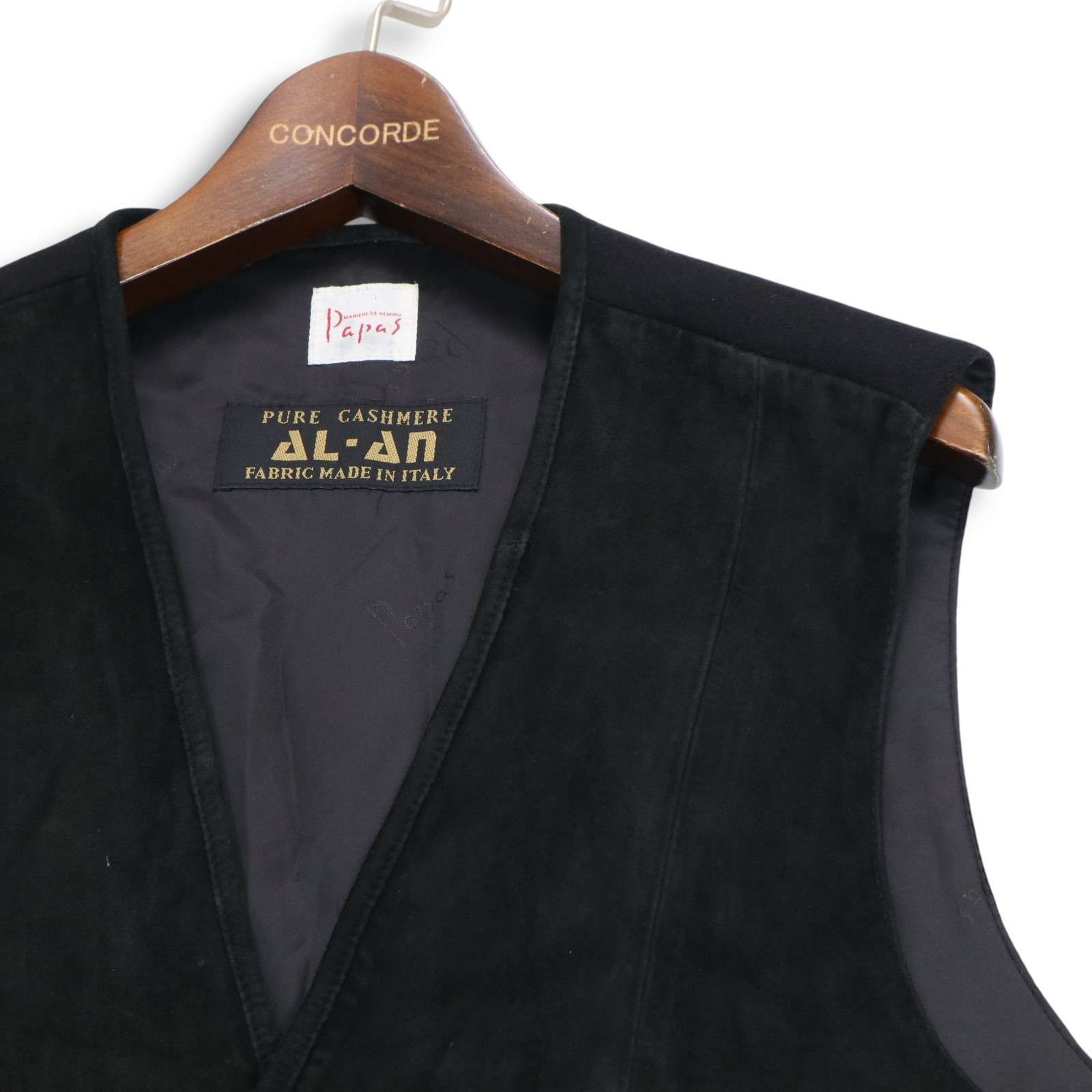 Papas パパス 秋冬 羊革 イタリア製生地 スエード ラム レザー × カシミヤ ベスト ジレ Sz.L メンズ 黒