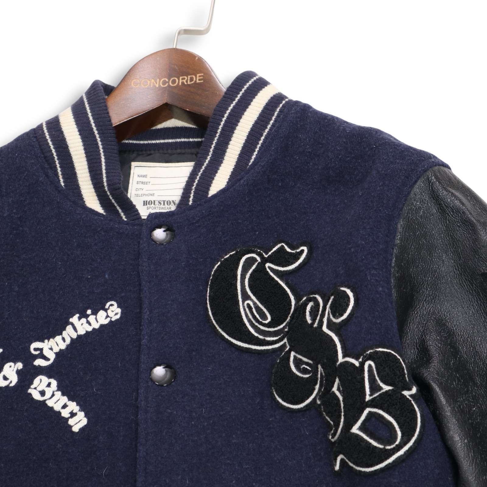 HOUSTON ヒューストン 秋冬 袖革☆ スカル ワッペン レザー × ウール