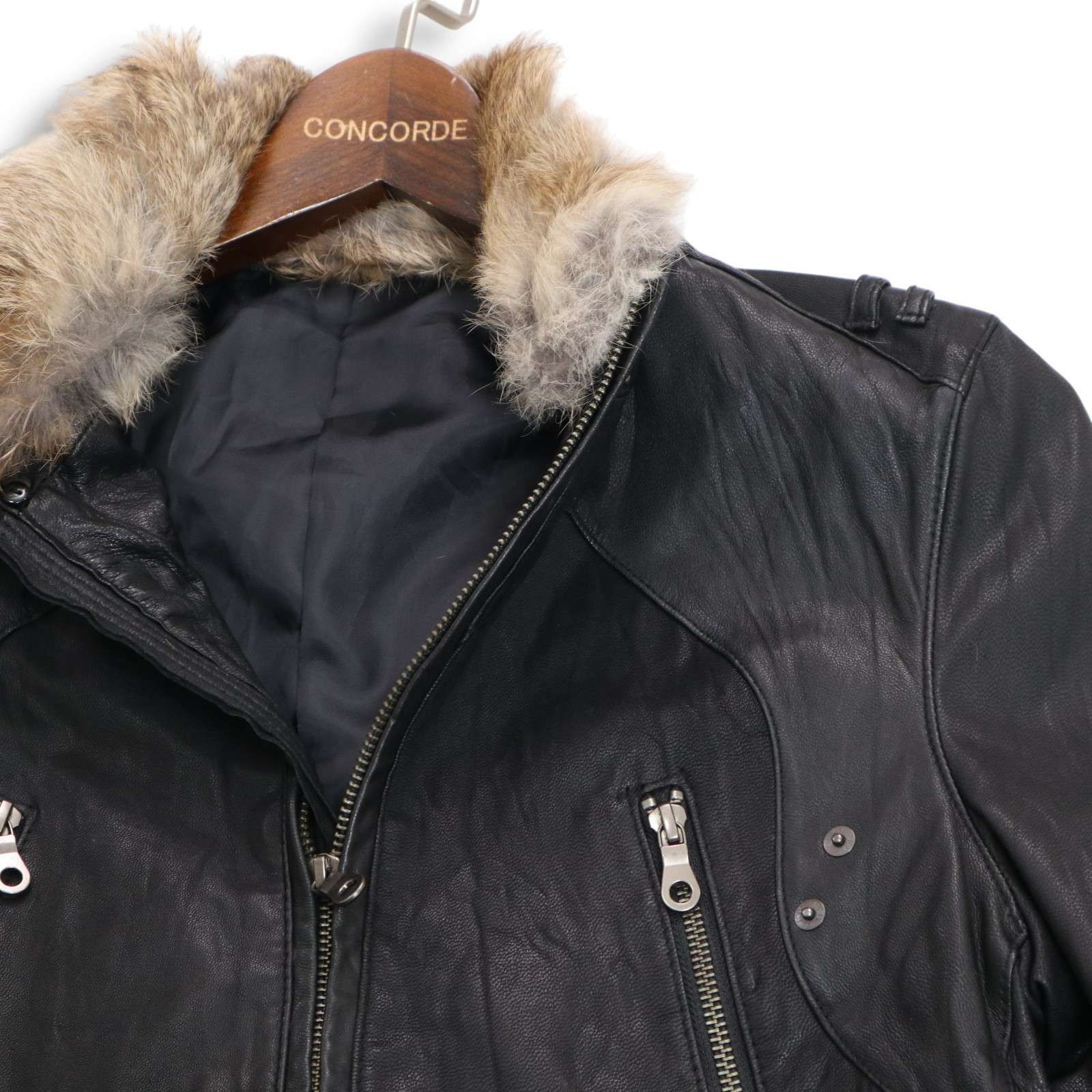 PPFM ペイトンプレイス 秋冬 ラビット ファー 羊革 ラム レザー シングル ライダース ジャケット Sz.L メンズ