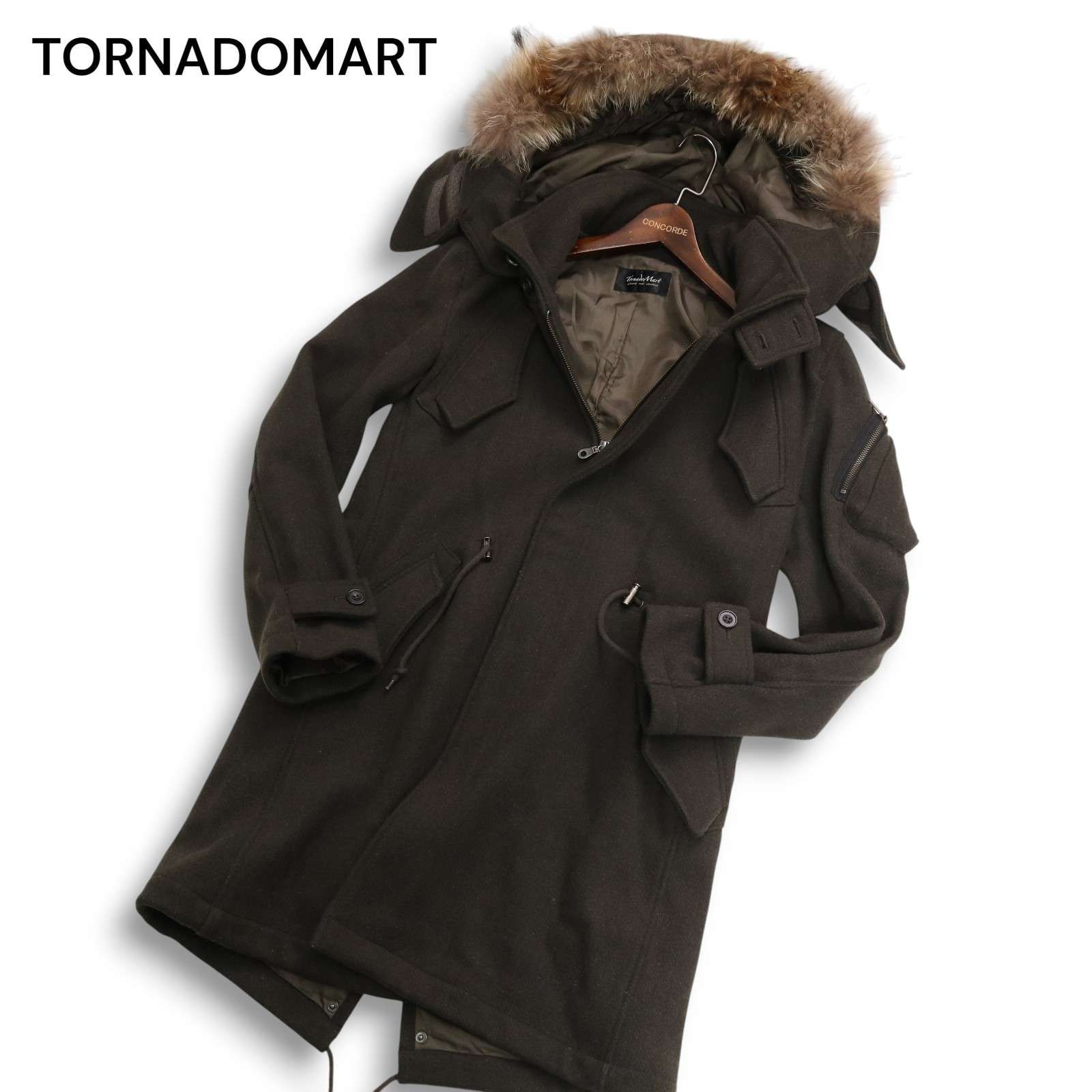 TORNADOMART トルネードマート 秋冬 リアル ファー メルトン ウール モッズコート Sz.L メンズ カーキ
