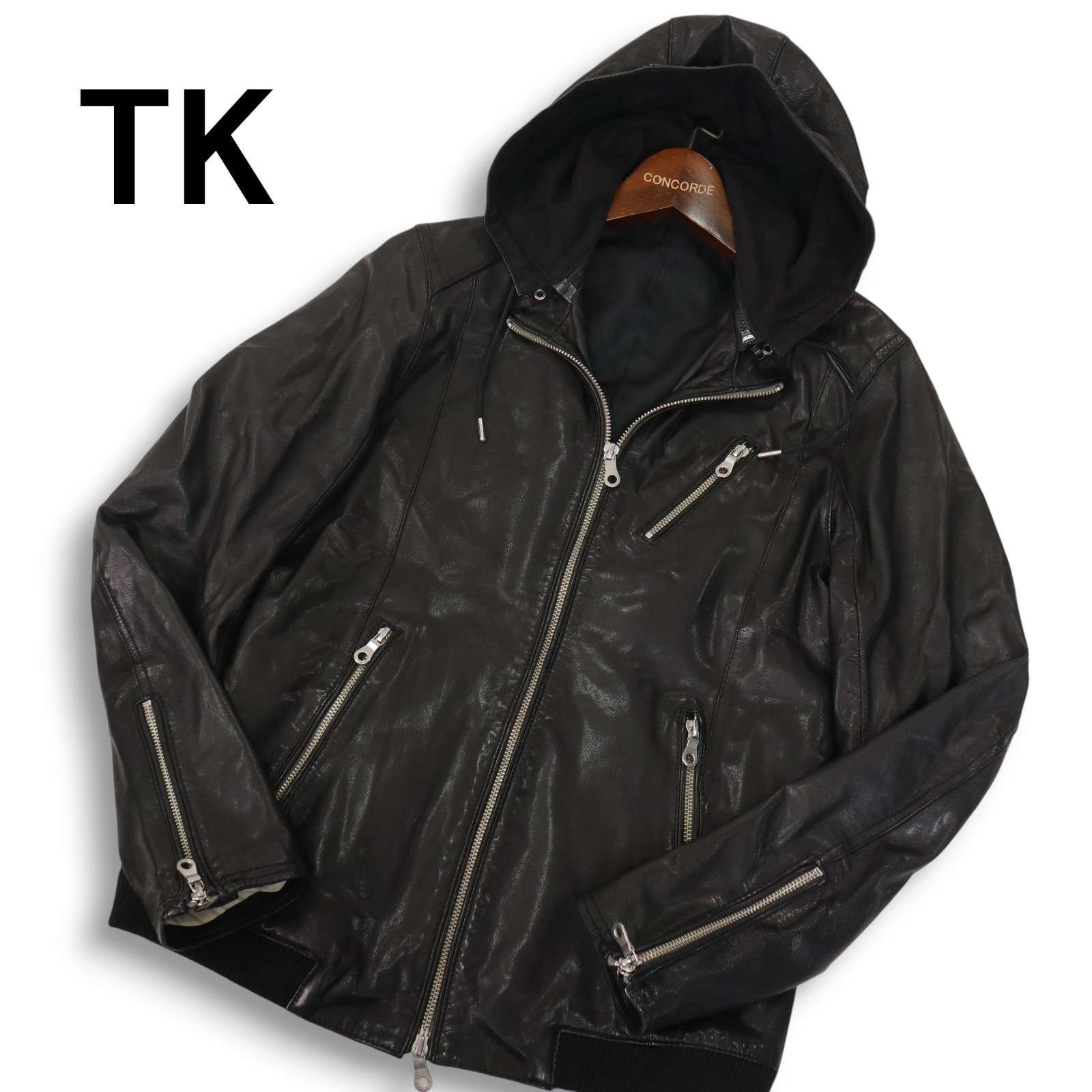 TK タケオキクチ 羊革 ラム レザー ライダース ジャケット パーカー