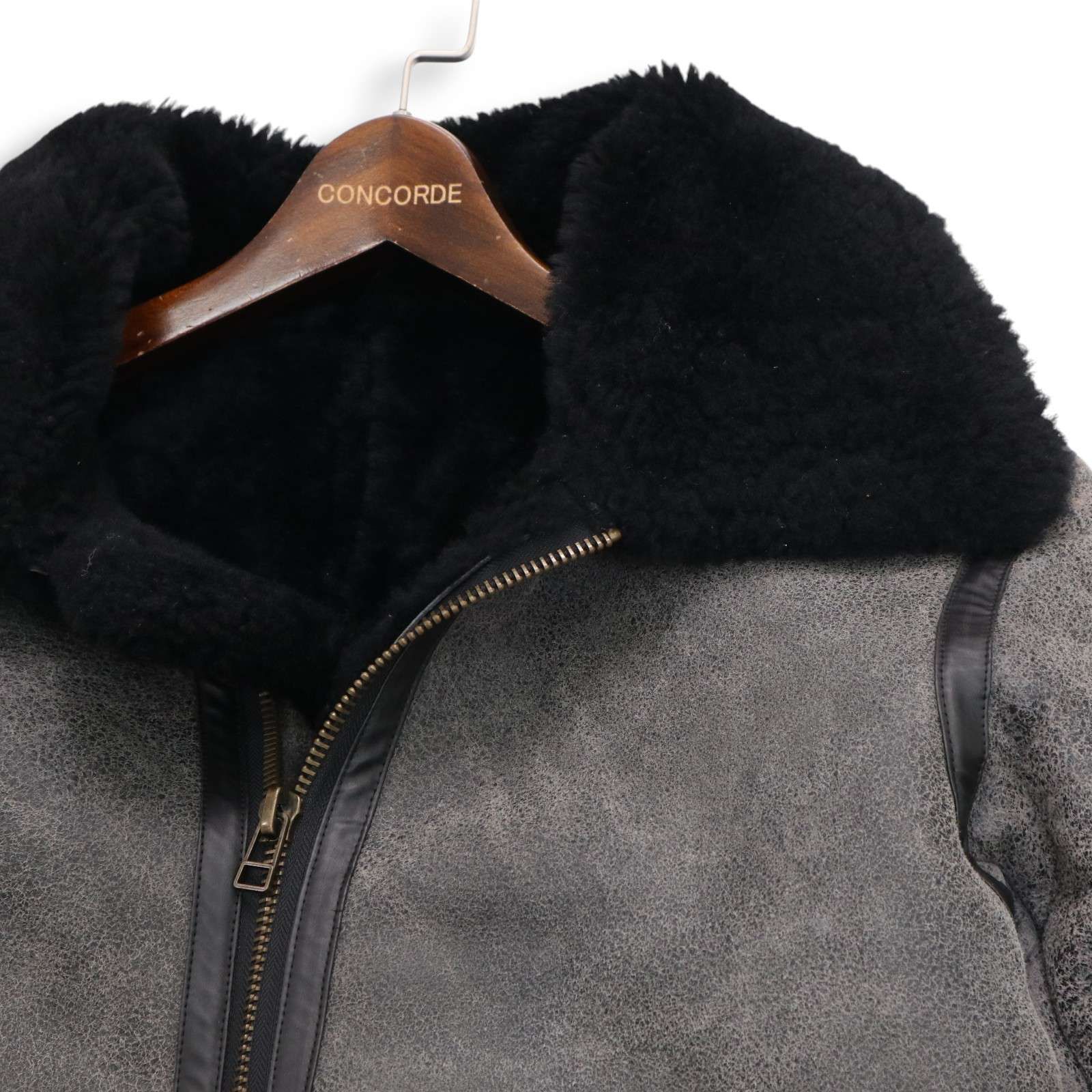 Liugoo Leathers リューグーレザーズ 本革 羊革 リアル ムートン B-3 フライト ジャケット Sz.L メンズ グレー