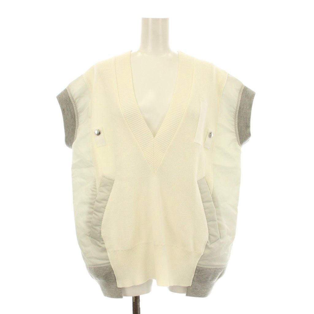 サカイ sacai ドッキングニットベスト プルオーバー 切替 中綿 ナイロン 2 白 ホワイト グレー 21 05553 KU BM
