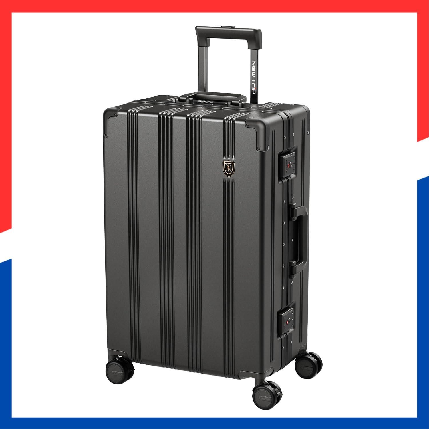 キャリーケース 機内持ち込み アルミフレームタイプ 静音キャスター-ストッパー付き PC 素材 スーツケース 耐衝撃 TSAロック 隠しフック ビジネス Trip 出張 旅行 キャリーバッグ New Sサイズ 1～3泊 ガンブラック色