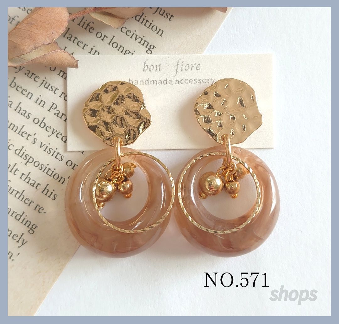 ハンドメイド ピアス 金色と茶色 【公式通販】
