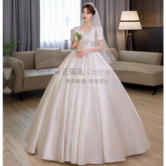 ウェディングドレス 袖あり 半袖 プリンセスライン 結婚式 花嫁 ドレス ハイウエスト 大きいサイズ 3L 4L 5L 6L 7L マタニティドレス 白 ウエストマーク CCLF1104P115