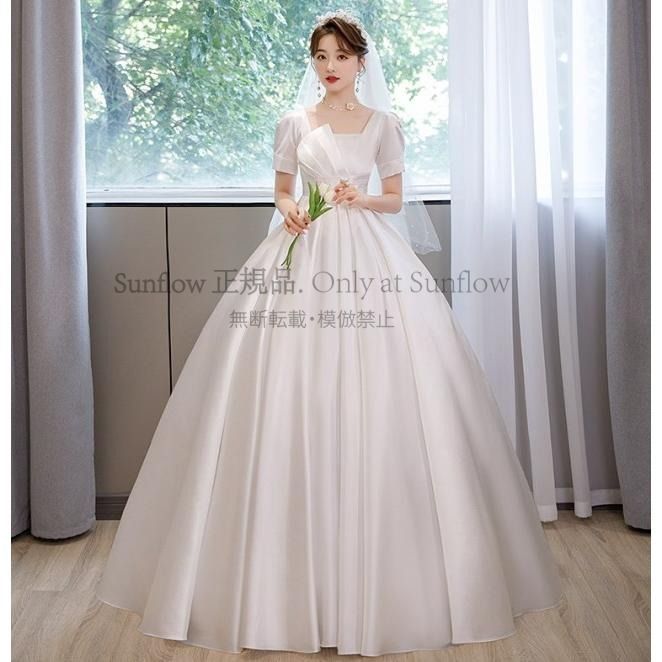 ウェディングドレス 袖あり 半袖 プリンセスライン 結婚式 花嫁 ドレス ハイウエスト 大きいサイズ 3L 4L 5L 6L 7L マタニティドレス 白 ウエストマーク CCLF1104P115