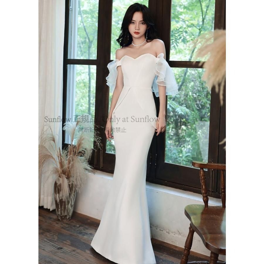 ウェディングドレス マーメイド 白 ロングドレス オフショルダー 袖あり 結婚式 二次会 花嫁 ドレス 大きいサイズ 3L 4L 上品 フリル CCLF1104P076