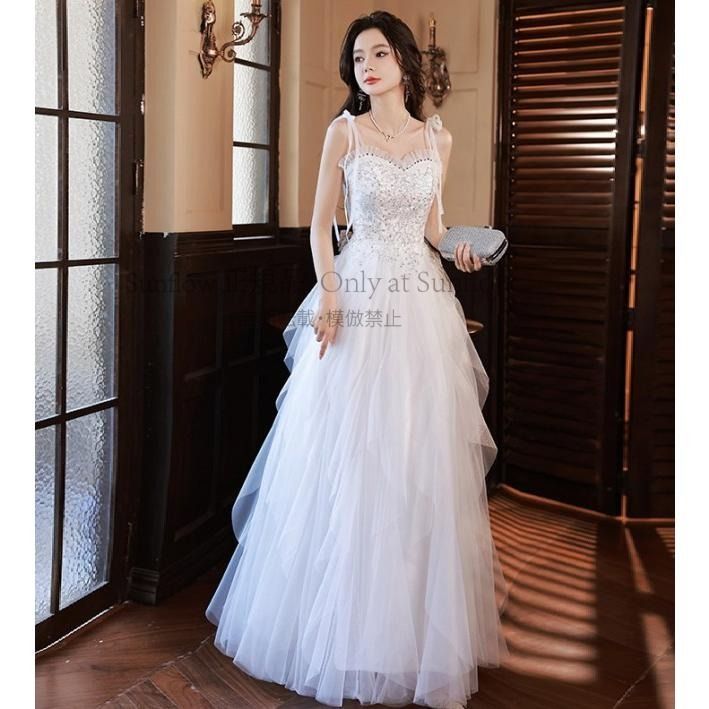 ウェディングドレス Aライン ロングドレス 結婚式 二次会 ドレス 花嫁 チュール キャミソール レース フリル 肩リボン 大きいサイズ 3L4L 5L 小さいサイズ CCLF1104P111